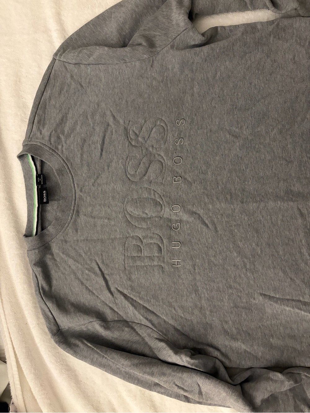 Hugo Boss Light Gray Embossed Logo Crewneck Sweatshirt